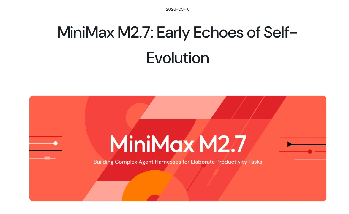 Screenshot of the MiniMax M2.7 official blog