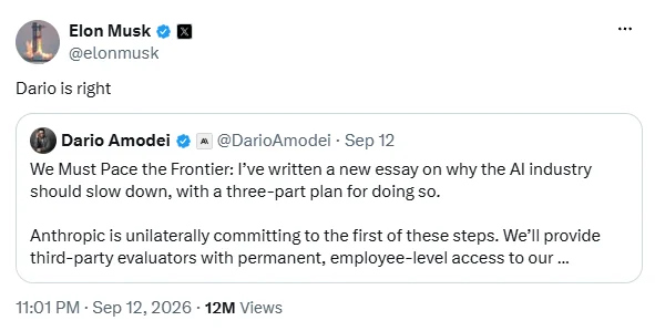 Elon Musk「Dario is right」