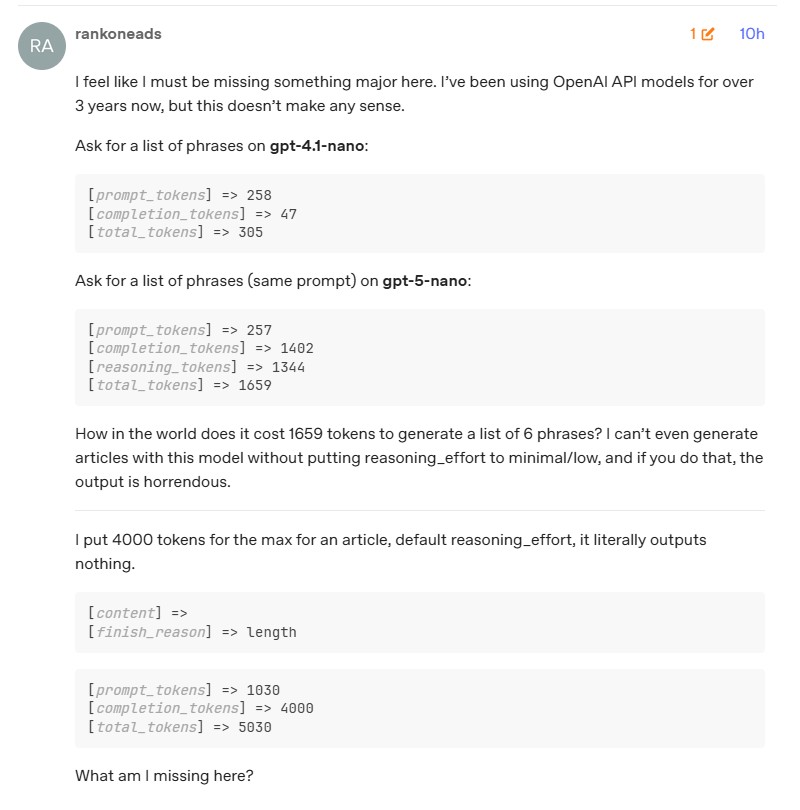 GPT-5 token issues